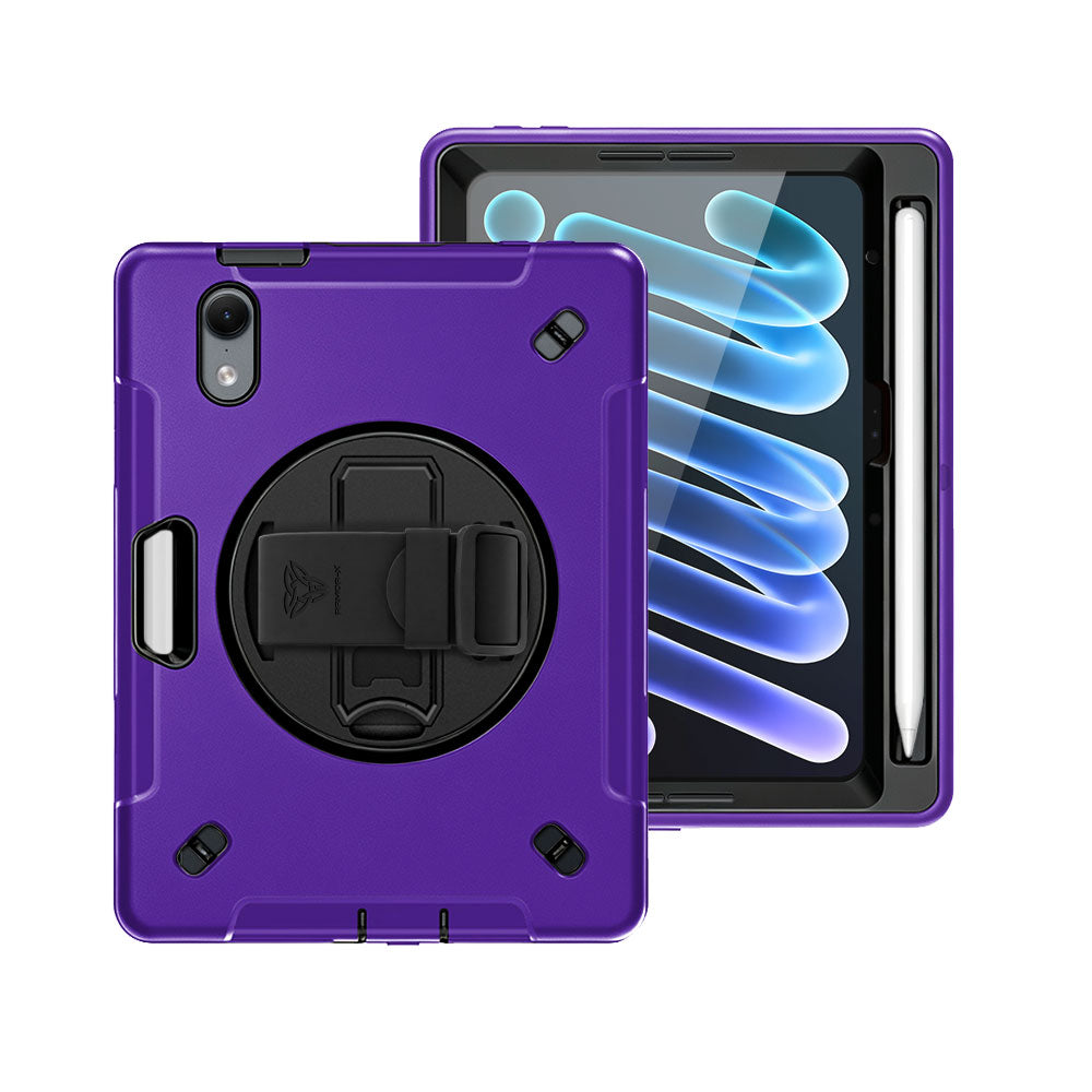 RIN-iPad-M8 | iPad mini (A20 Pro) | Rainproof military grade rugged case with hand strap and kick-stand