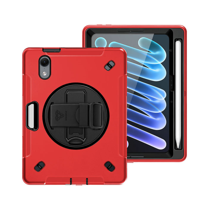 RIN-iPad-M8 | iPad mini (A20 Pro) | Rainproof military grade rugged case with hand strap and kick-stand
