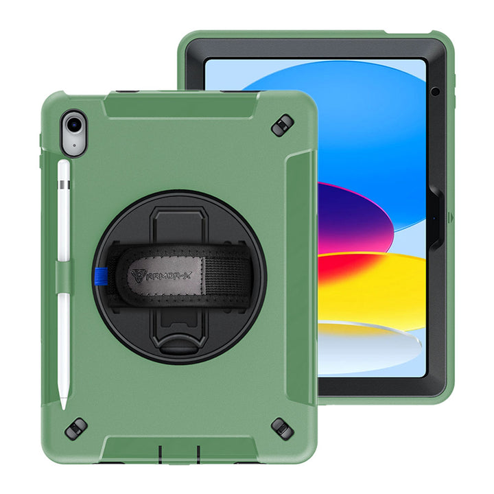 RIN-iPad-N5 | iPad 10.9 (10th Gen.) | Rainproof military grade rugged case with hand strap and kick-stand