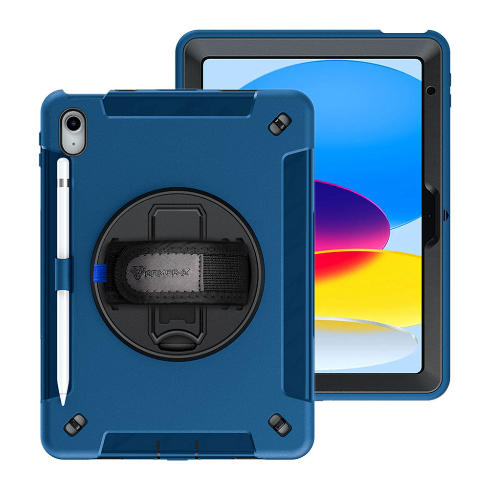 RIN-iPad-N5 | iPad 10.9 (10th Gen.) | Rainproof military grade rugged case with hand strap and kick-stand