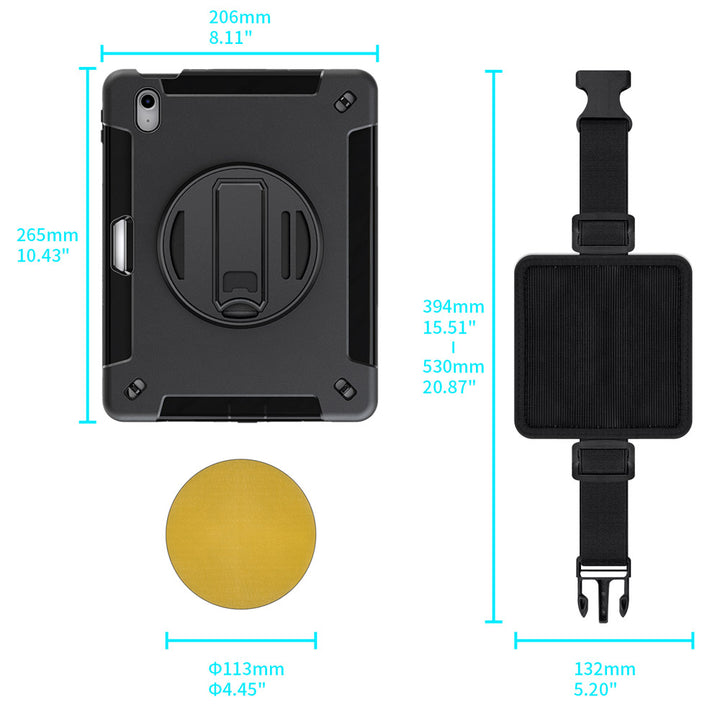 RIN-iPad-N5PFKB | iPad 10.9 (10th Gen.) | Rainproof military grade rugged case with pen holder kneeboard with leg strap