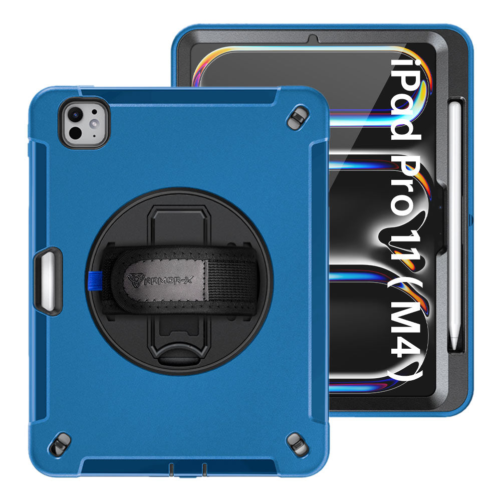 Case For IPad Air 6th Gen 11" 2024 M2, Military Grade Protective Silicone PC Cover With Screen Protector & Adjustable Kickstand & Shoulder Strap & Pencil Holder & 3-layer Protection, Black