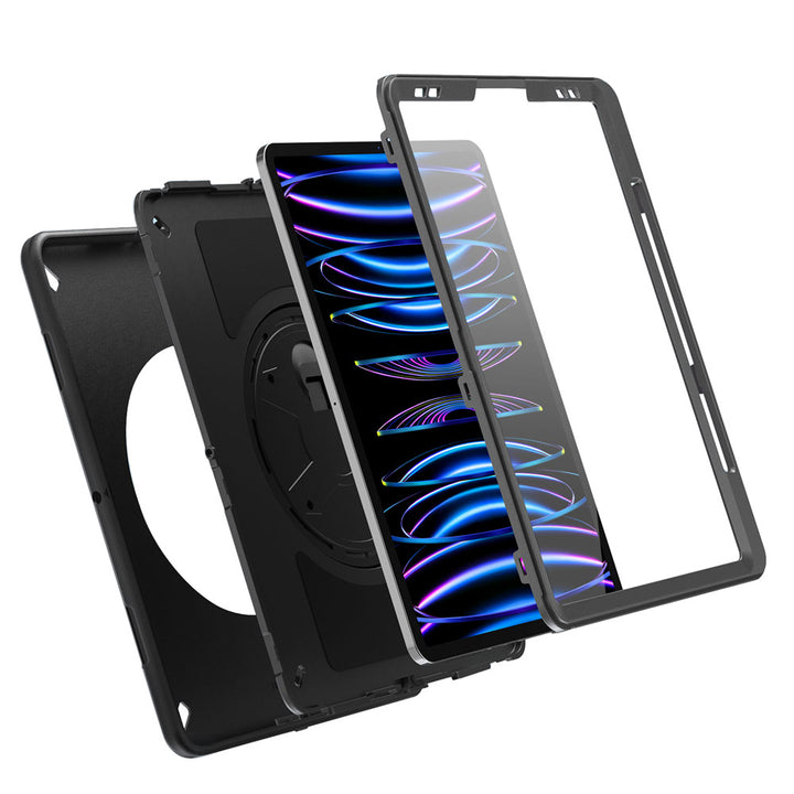 ARMOR-X iPad Pro 12.9 ( 3rd / 4th / 5th / 6th Gen. ) 2018 / 2020 / 2021 / 2022 shockproof case, impact protection cover with hand strap and kick stand. Ultra 3 layers impact resistant design.