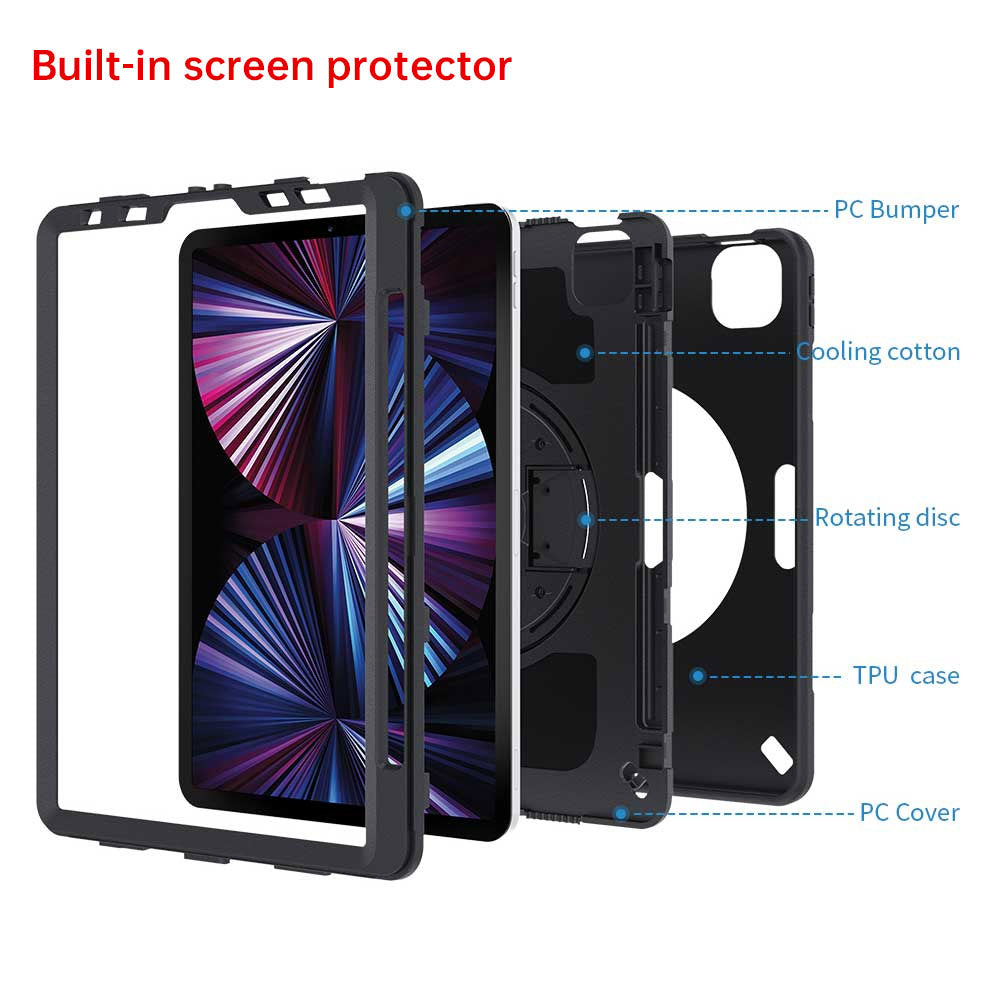 RIN-iPad-PR8FKB | iPad Pro 11 ( 1st / 2nd / 3rd / 4th Gen. ) 2018 / 2020 / 2021 / 2022 | Rainproof military grade rugged case kneeboard with leg strap