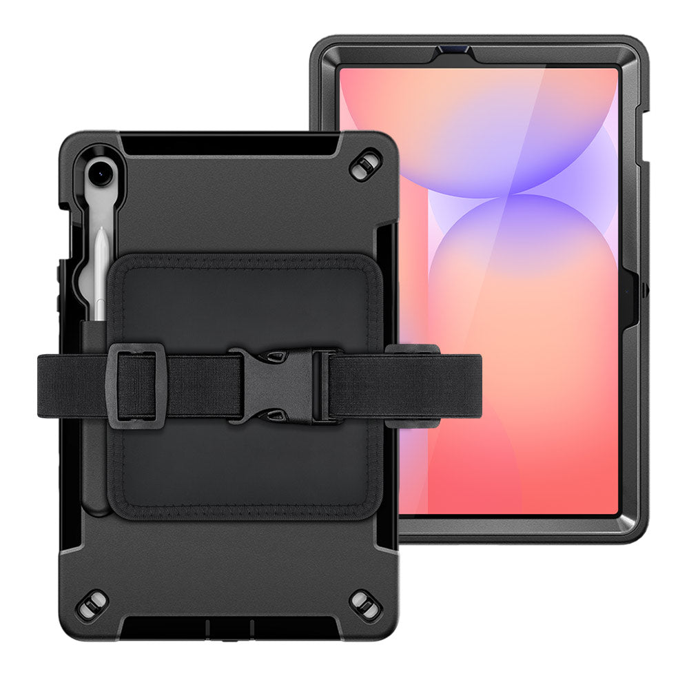 ARMOR-X Samsung Galaxy Tab S10 FE SM-X520 X526 X528 / S10 Lite SM-X400 X406 shockproof case kneeboard with leg strap. Suitable for pilots, truck drivers, production workers, laboratory workers and anyone else who does not have a free hand to hold their tablet but still want to take a look at your tablet or take notes.
