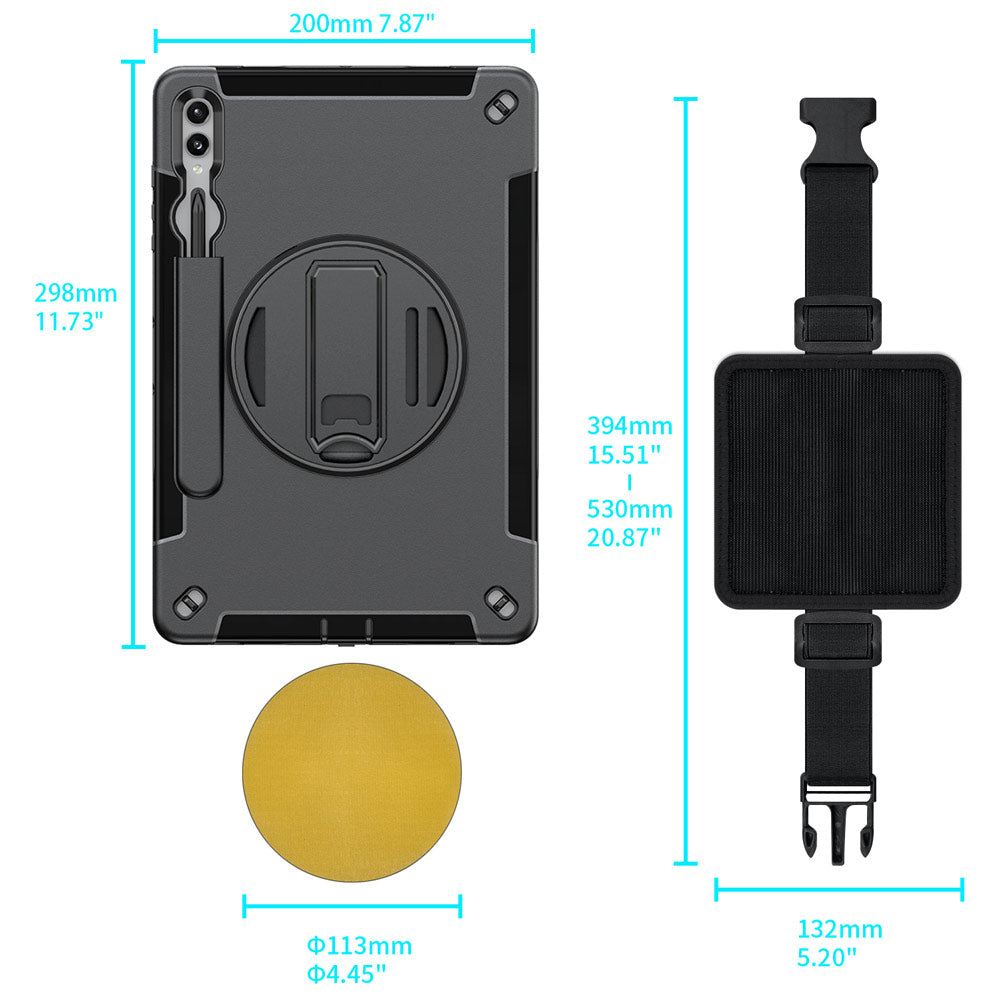 RKB-SS-X810 | Samsung Galaxy Tab S10+ S10 Plus SM-X820 / X826B & Galaxy Tab S9+ S9 Plus SM-X810 / X816 / X818 | Rainproof military grade rugged case kneeboard with leg strap