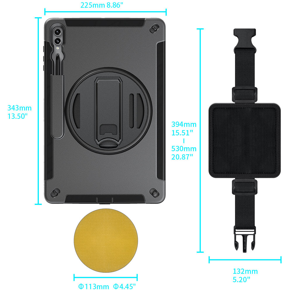 RKB-SS-X910 | Samsung Galaxy Tab S9 Ultra SM-X910 / X916 / X918 & Samsung Galaxy Tab S10 Ultra SM-X920 / X926B | Rainproof military grade rugged case kneeboard with leg strap