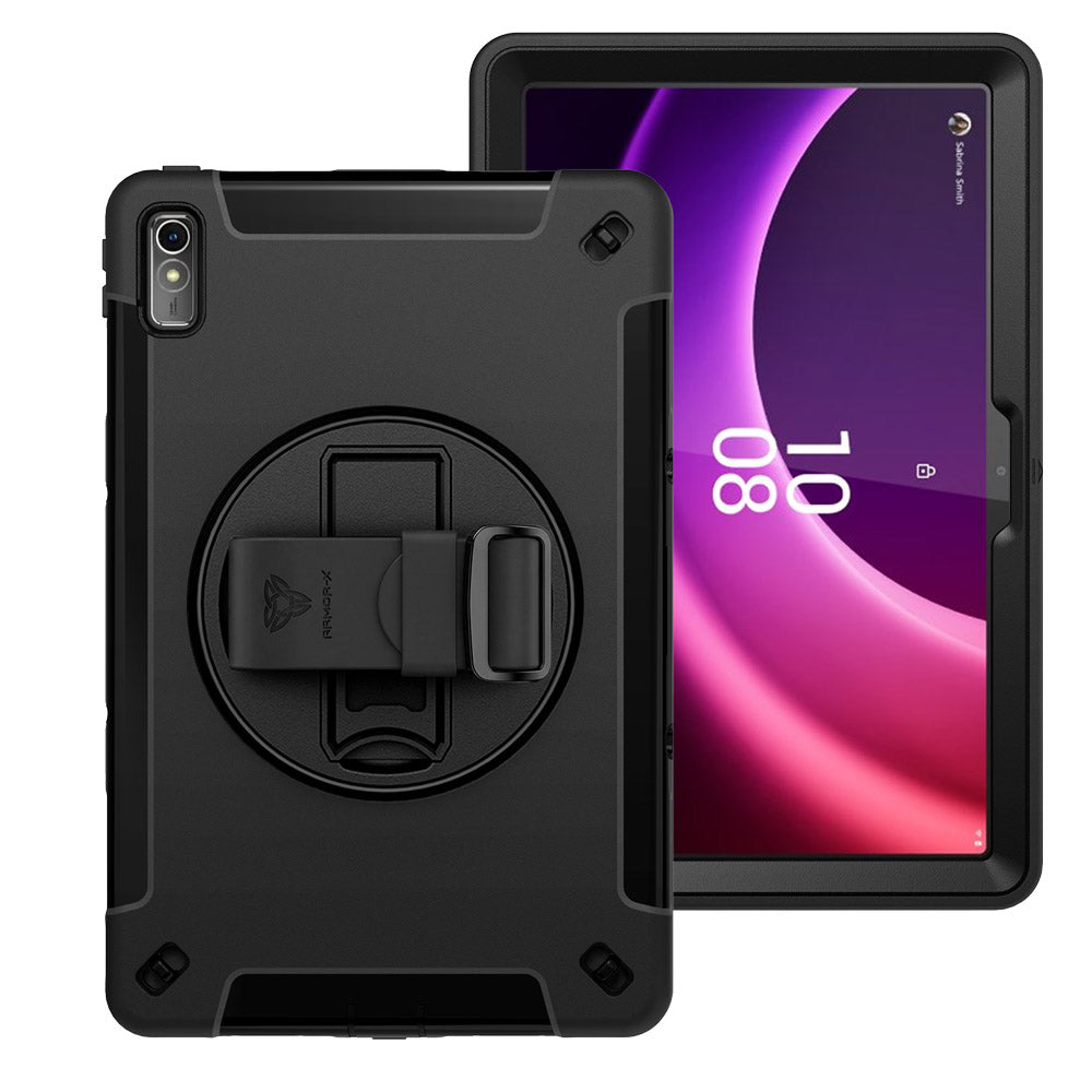 ARMOR-X Lenovo Tab P11 Gen 2 TB350 Healthcare-ready medical-grade rugged case with disinfection-ready construction, MIL-STD-810H drop resistance, rainproof design, silicone hand strap, and kickstand.