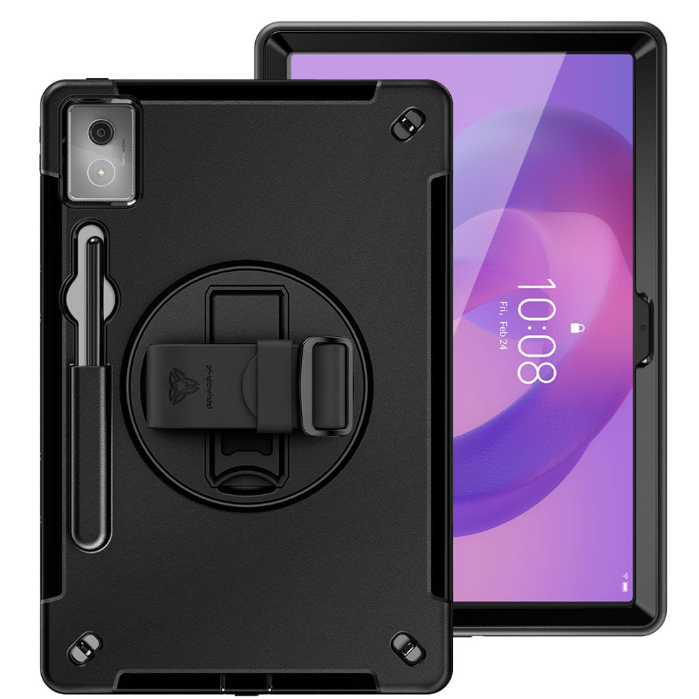 ARMOR-X Lenovo Idea Tab Pro TB373 Healthcare-ready medical-grade rugged case with disinfection-ready construction, MIL-STD-810H drop resistance, rainproof design, silicone hand strap, and kickstand.