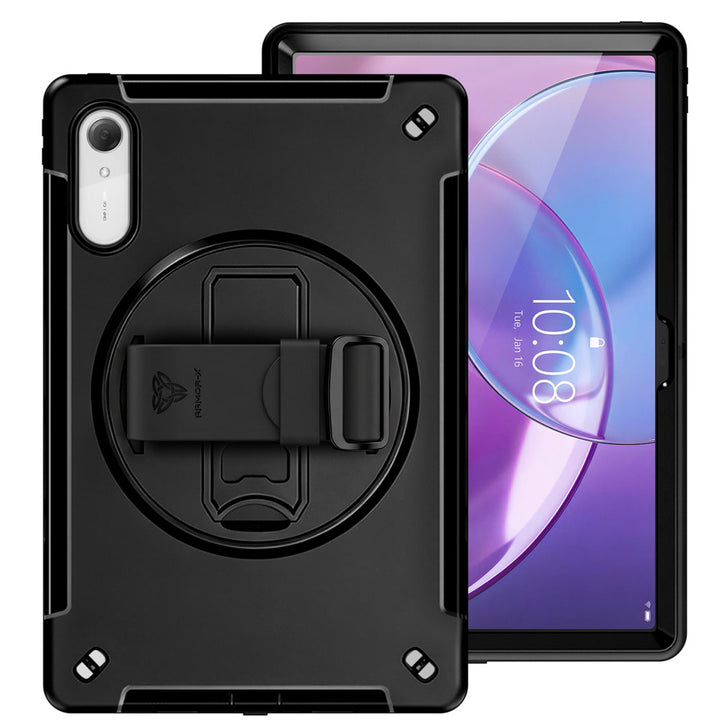 ARMOR-X Lenovo Idea Tab Pro (Gen 2) TB390 Healthcare-ready medical-grade rugged case with disinfection-ready construction, MIL-STD-810H drop resistance, rainproof design, silicone hand strap, and kickstand.