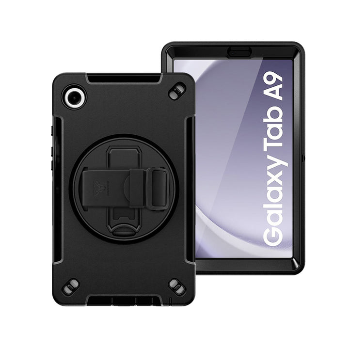 ARMOR-X Samsung Galaxy Tab A9 ( 8.7" ) SM-X110 / SM-X115 Healthcare-ready medical-grade rugged case with disinfection-ready construction, MIL-STD-810H drop resistance, rainproof design, silicone hand strap, and kickstand.