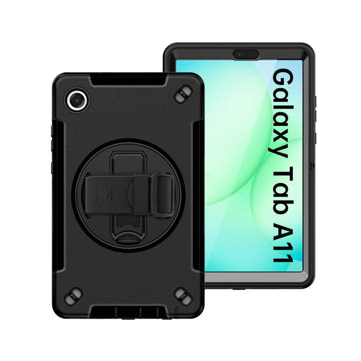 ARMOR-X Samsung Galaxy Tab A11 ( 8.7" ) SM-X130 / SM-X133 / SM-X135 Healthcare-ready medical-grade rugged case with disinfection-ready construction, MIL-STD-810H drop resistance, rainproof design, silicone hand strap, and kickstand.