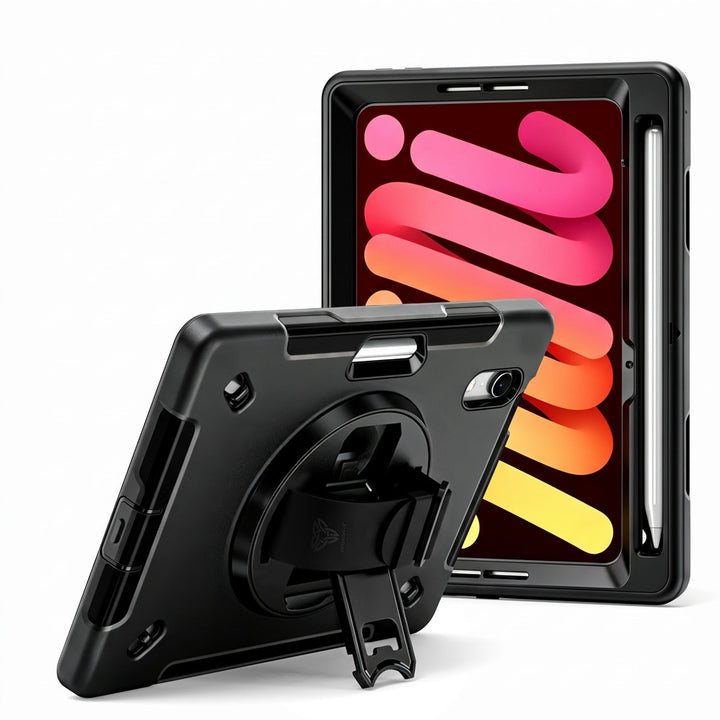 RNG-iPad-M8 | iPad mini 8 | Healthcare &amp; Medical-Grade Rainproof Military-Grade Rugged Case with Silicone Hand Strap and Kick-Stand