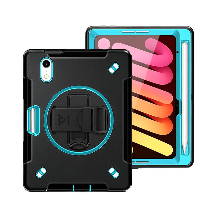 RNG-iPad-M8 | iPad mini 8 | Healthcare &amp; Medical-Grade Rainproof Military-Grade Rugged Case with Silicone Hand Strap and Kick-Stand