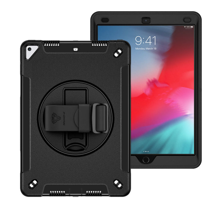 ARMOR-X iPad Air (3rd Gen.) 2019 Healthcare-ready medical-grade rugged case with disinfection-ready construction, MIL-STD-810H drop resistance, rainproof design, silicone hand strap, and kickstand.