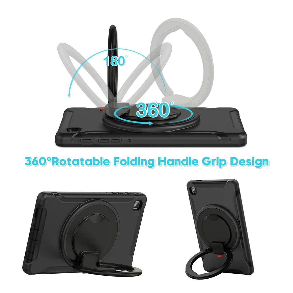 ARMOR-X Samsung Galaxy Tab A9 SM-X110 / SM-X115 Rugged kids case with kick-stand. 360 degree swivels hand grip design for one-handed operation.
