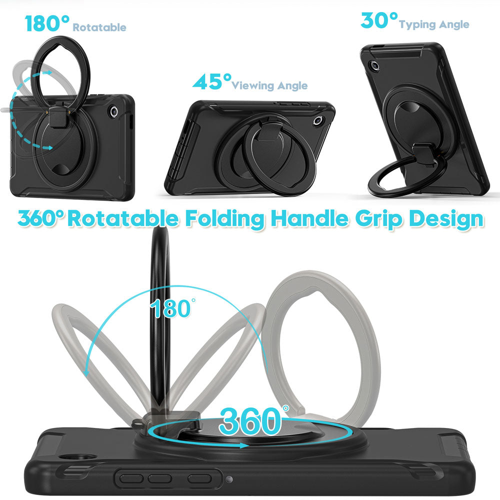 ARMOR-X Samsung Galaxy Tab A11 ( 8.7" ) SM-X130 / SM-X135 Rugged kids case with kick-stand. 360 degree swivels hand grip design for one-handed operation.