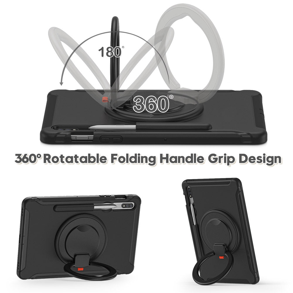 ARMOR-X Samsung Galaxy Tab S9 SM-X710 / X716 Rugged kids case with kick-stand. 360 degree swivels hand grip design for one-handed operation.