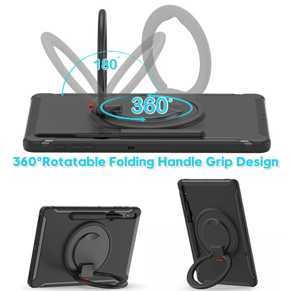 ARMOR-X Samsung Galaxy Tab S9 FE+ S9 FE Plus SM-X610 / X616B Rugged kids case with kick-stand. 360 degree swivels hand grip design for one-handed operation.