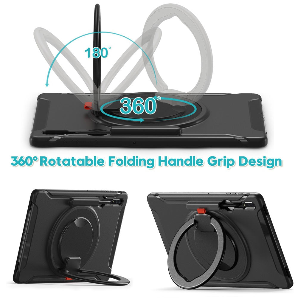 ARMOR-X Samsung Galaxy Tab S9 Ultra SM-X910 / X916 / X918 Rugged kids case with kick-stand. 360 degree swivels hand grip design for one-handed operation.