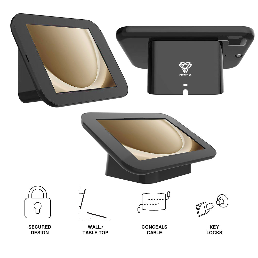 SCM1-SS-S9 | Samsung Galaxy Tab S7 SM-T870 / SM-T875 / SM-T876B | 2-in-1 Counter Stand Kiosk or Wall Mount | Security Enclosure with Key Lock