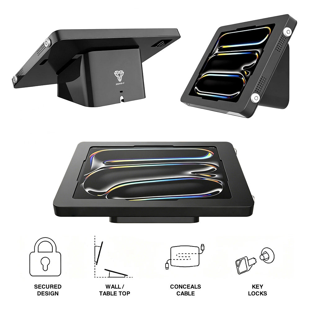 SCM1-iPad-A6 | iPad Air 13 (M2) / (M3) / (M4) | 2-in-1 Counter Stand Kiosk or Wall Mount | Security Enclosure with Key Lock