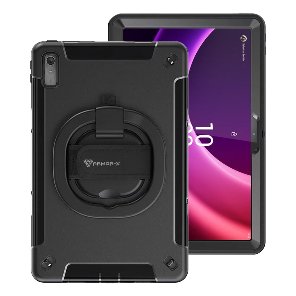 ARMOR-X Lenovo Tab P11 Gen 2 TB350 shockproof case, impact protection cover with hand strap and kick stand & folding grip. One-handed design for your workplace.