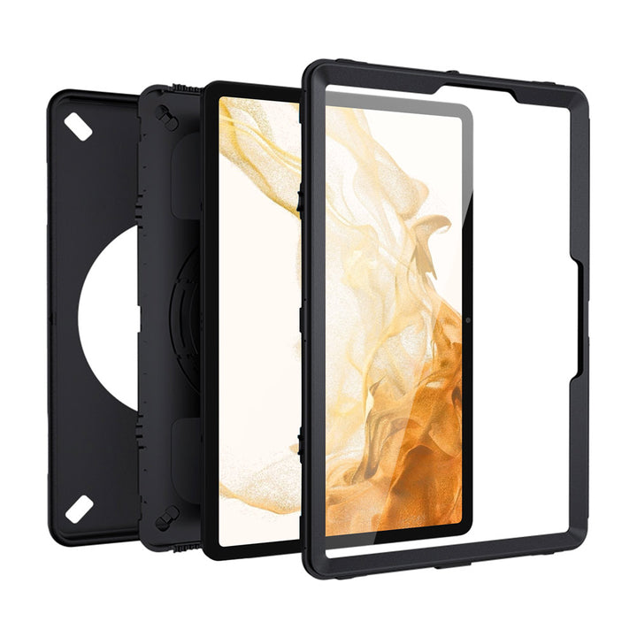 ARMOR-X Samsung Galaxy Tab S8 SM-X700 / SM-X706 shockproof case, impact protection cover with hand strap and kick stand. Ultra 3 layers impact resistant design.