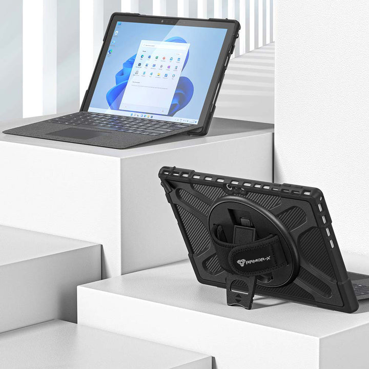 SLN-MS-SFPR7 | Microsoft Surface Pro 7 / 6 / 5 / 4 | Ultra 2 layers shockproof rugged case with hand strap and kick-stand Compatible with keyboard