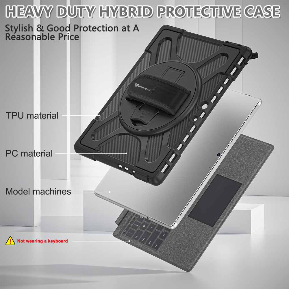 SLN-MS-SFPR8 | Microsoft Surface Pro 8 | Ultra 2 layers shockproof rugged case with hand strap and kick-stand Compatible with keyboard