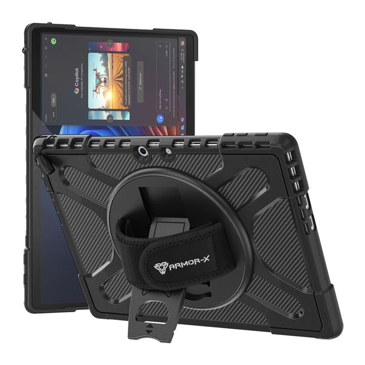 ARMOR-X Microsoft Surface Pro 13-inch Copilot+ PC Ultra 2 layers shockproof rugged case with kickstand for typing, playing games and watching movies.