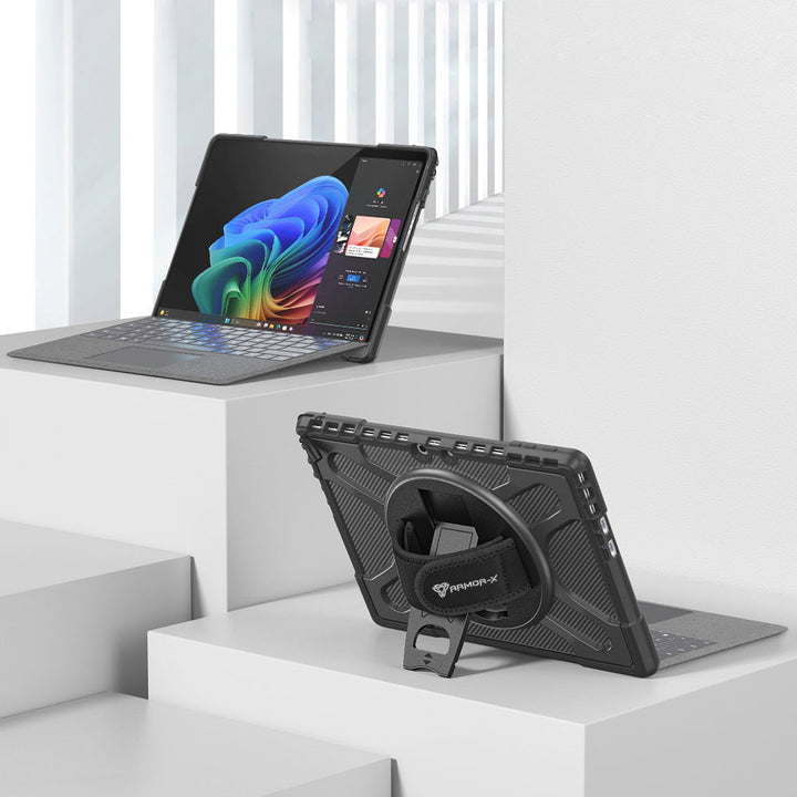 ARMOR-X Microsoft Surface Pro 13-inch Copilot+ PC Ultra 2 layers shockproof rugged case with kickstand for typing, playing games and watching movies.