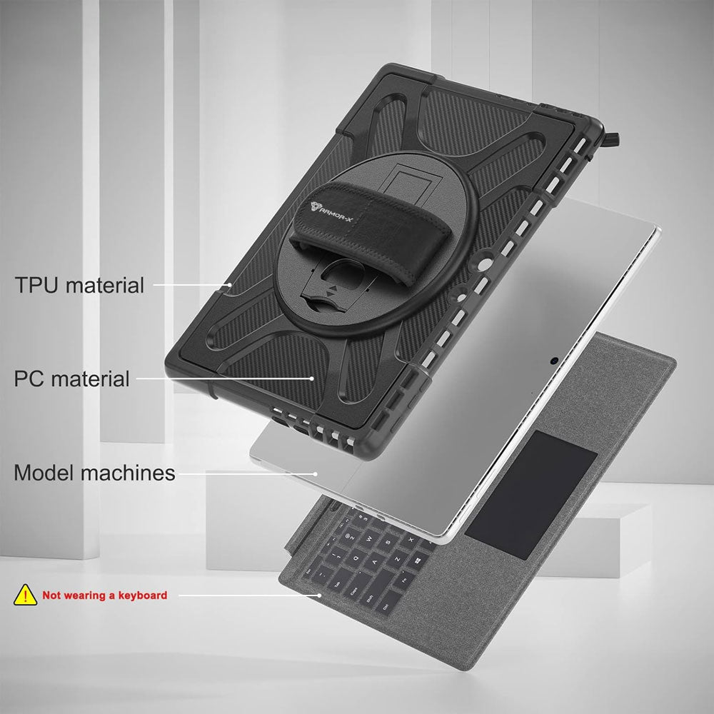SLN-MS-SFPR9 | Microsoft Surface Pro 13-inch Copilot+ PC | Ultra 2 layers shockproof rugged case with hand strap and kick-stand Compatible with keyboard