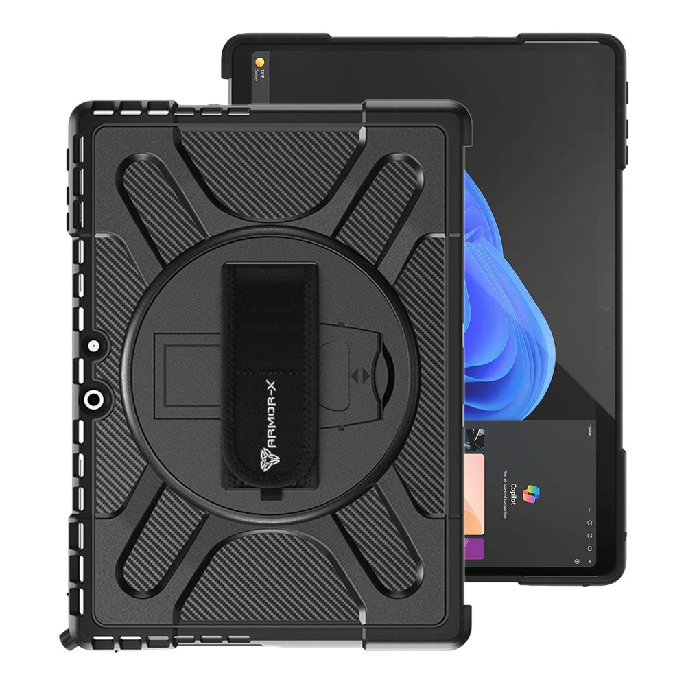 ARMOR-X Microsoft Surface Pro 13-inch Copilot+ PC Ultra 2 layers shockproof rugged case with hand strap and kick-stand, compatible with microsoft type cover keyboard.