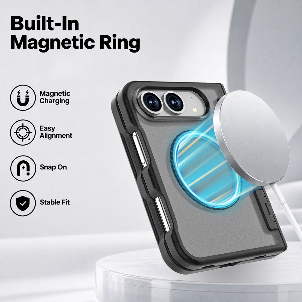 ARMOR-X APPLE iPhone 18 Fold shockproof compact case with MagSafe, supports wireless charging.