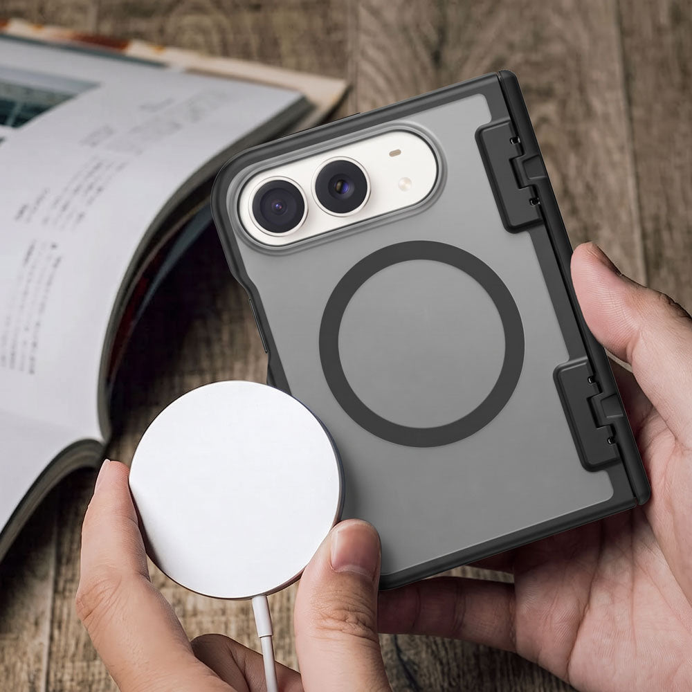 iPhone Duo MagSafe Case, Heavy Duty Hinged Protective Cover, Frosted Matte Back Cover with Integrated Magnetic Ring Attached to Wireless Charger