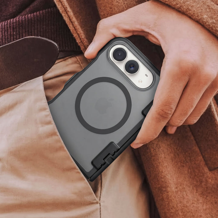 iPhone Duo MagSafe Case, Heavy Duty Hinged Protective Cover, Frosted Matte Back Cover with Integrated Magnetic Ring Attached to Wireless Charger