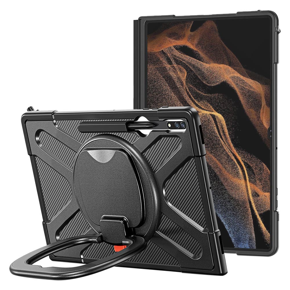 ARMOR-X Samsung Galaxy Tab S8 Ultra SM-X900 / X906 Ultra 2 layers shockproof rugged case with kickstand for typing, watching videos, conferences, construction and outdoor work.