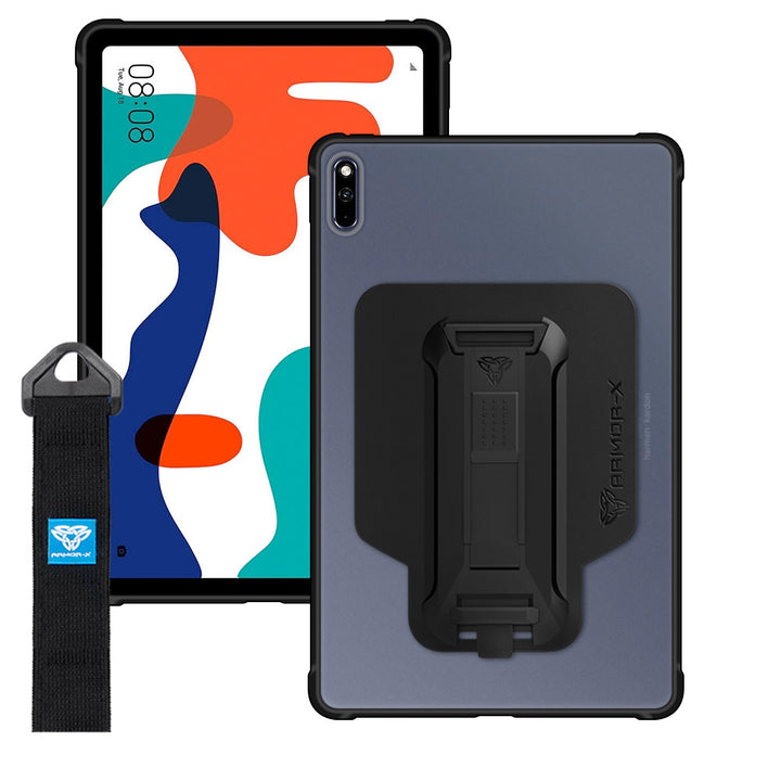 ARMOR-X Huawei MatePad 10.4 (2022) BAH4-W09 / (2020) BAH3-W09 BAH3-AL00 Matte Protective Case with hand strap and kick stand. One-handed design for your workplace.