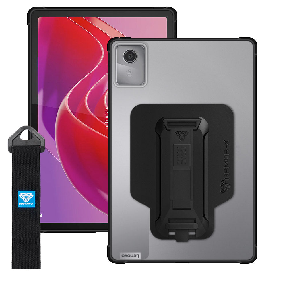 ARMOR-X Lenovo Tab M11 / K11 TB330 Matte Protective Case with hand strap and kick stand. One-handed design for your workplace.
