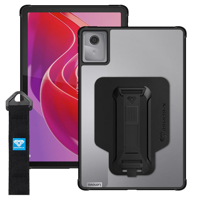 ARMOR-X Lenovo Tab M11 / K11 TB330 Matte Protective Case with hand strap and kick stand. One-handed design for your workplace.