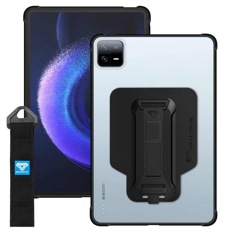 ARMOR-X Xiaomi Pad 6 / 6 Pro Matte Protective Case with hand strap and kick stand. One-handed design for your workplace.