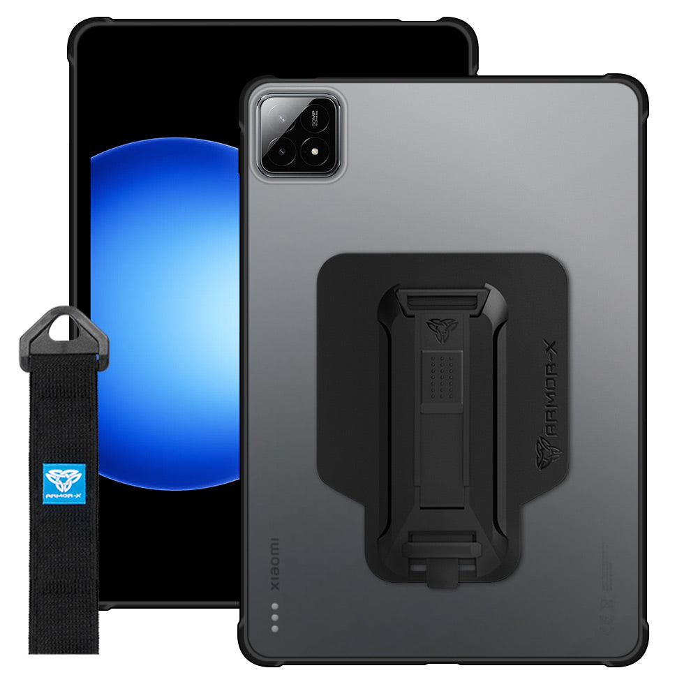 ARMOR-X Xiaomi Pad 6S Pro 12.4 Matte Protective Case with hand strap and kick stand. One-handed design for your workplace.