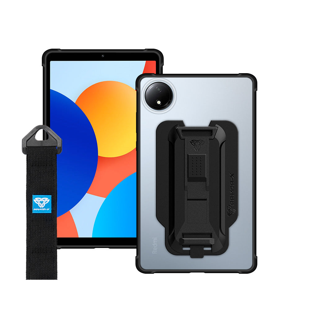 ARMOR-X Xiaomi Redmi Pad SE 8.7 / Redmi Pad SE 8.7 4G Matte Protective Case with hand strap and kick stand. One-handed design for your workplace.