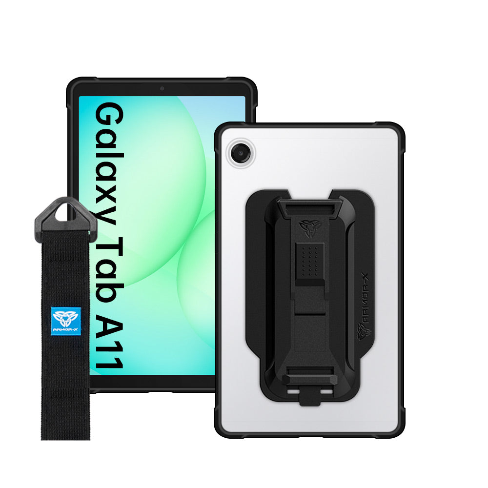 ARMOR-X Samsung Galaxy Tab A11 ( 8.7" ) SM-X130 / SM-X133 / SM-X135 Matte Protective Case with hand strap and kick stand. One-handed design for your workplace.