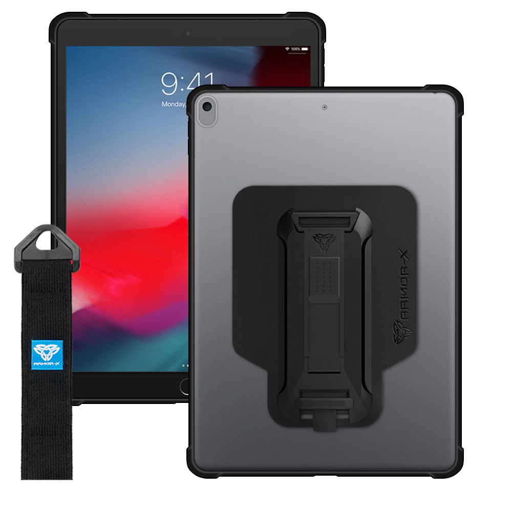 ARMOR-X iPad Air (3rd Gen.) 2019 Matte Protective Case with hand strap and kick stand. One-handed design for your workplace.