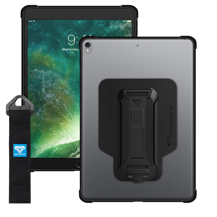 ARMOR-X iPad Pro 10.5 2017 Matte Protective Case with hand strap and kick stand. One-handed design for your workplace.