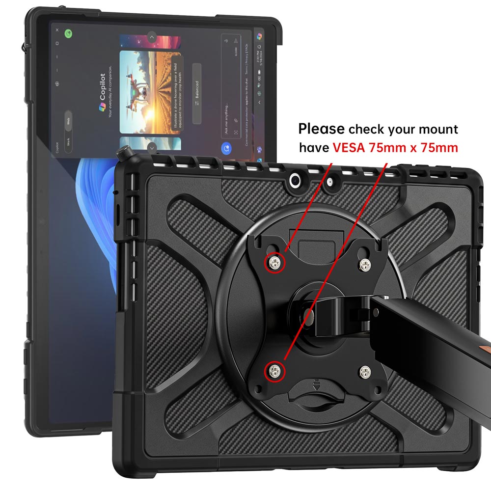 SVN-MS-SFPR9 | Microsoft Surface Pro 11 / 10 / 9 | Ultra 2 layers shockproof rugged case with VESA 75x75mm Mounting Holes &amp; Kick-stand Compatible with keyboard