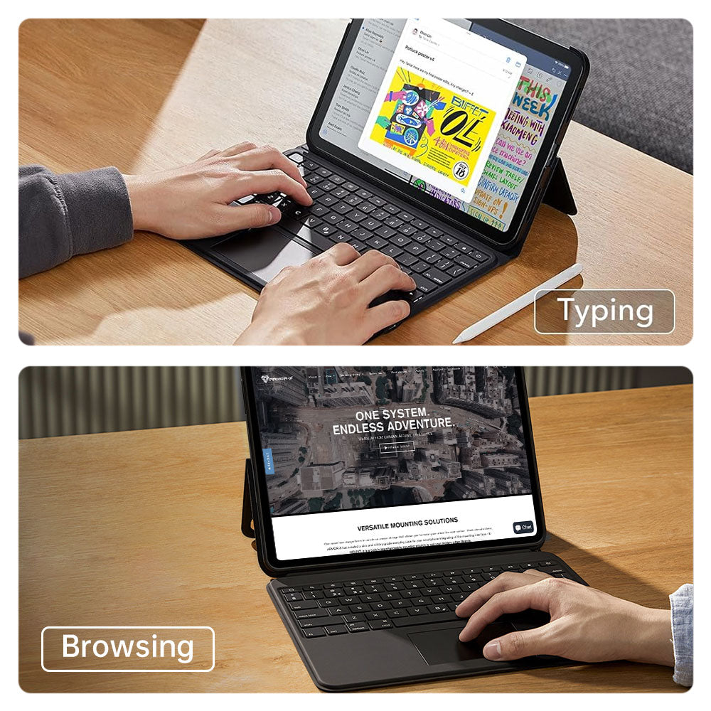 ARMOR-X wireless bluetooth keyboard case with trackpad. Hand free typing, drawing, video watching.