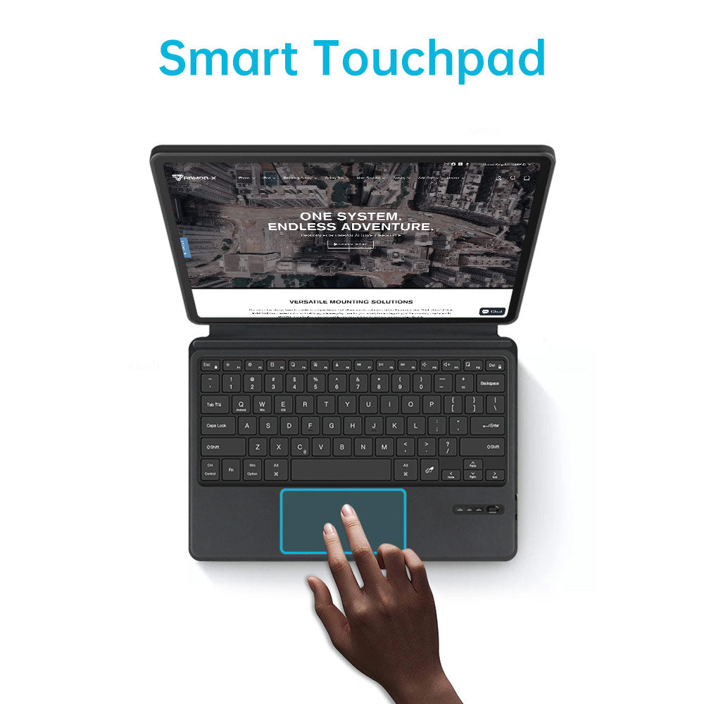 ARMOR-X wireless bluetooth keyboard case with trackpad. Multi-touch trackpad allowing you to Use it like a laptop to edit documents, navigate applications and build presentations with unmatched speed, precision and accuracy.